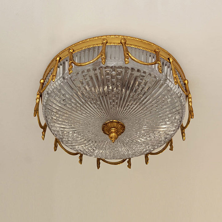 European Light Luxus Deckenleuchte aus Kupfer und Glas, rund, 4 Lichter 
