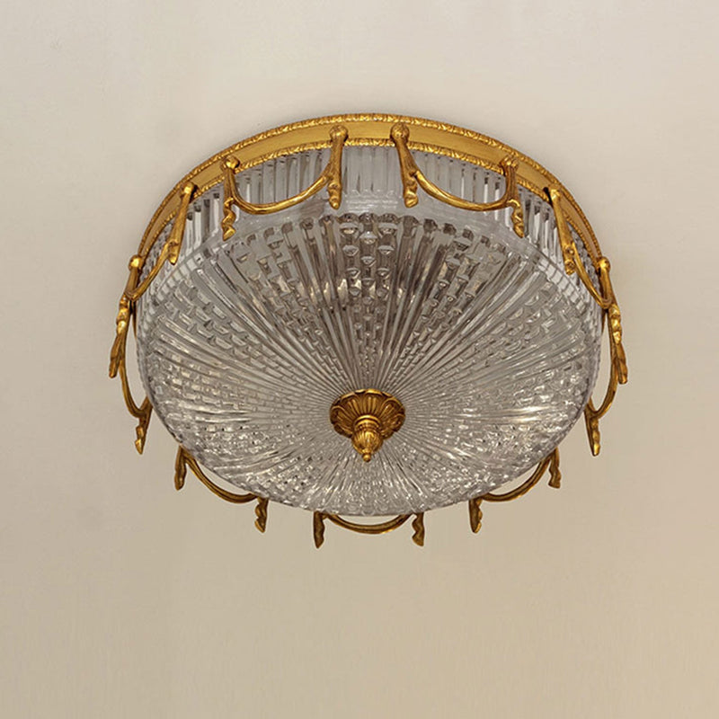 European Light Luxury All-copper Glass Round 4-Light Flush Mount Ceiling Light