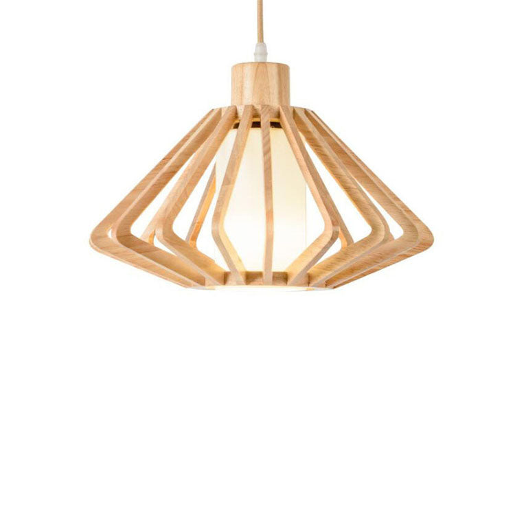 Japanese Vintage Wooden Rhombus Lantern 1-Light Pendant Light
