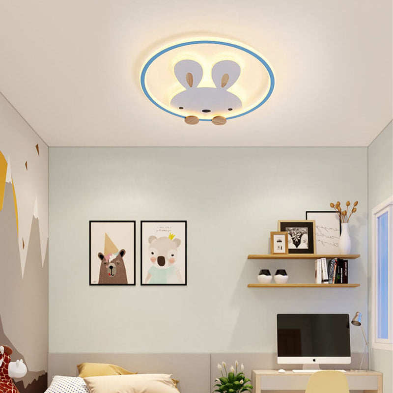 Childlike Modern Simple Cartoon Rabbit Design LED Flush Mount Light