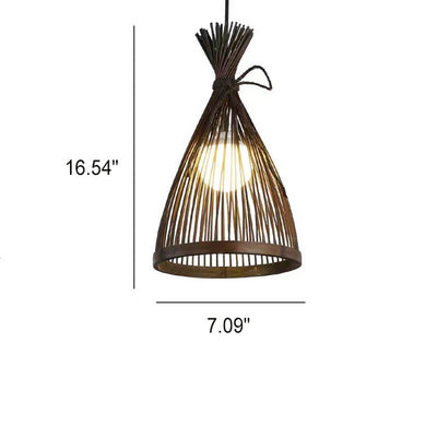 Vintage Rattan Weaving Conical 1-Light Japanese Style Pendant Light