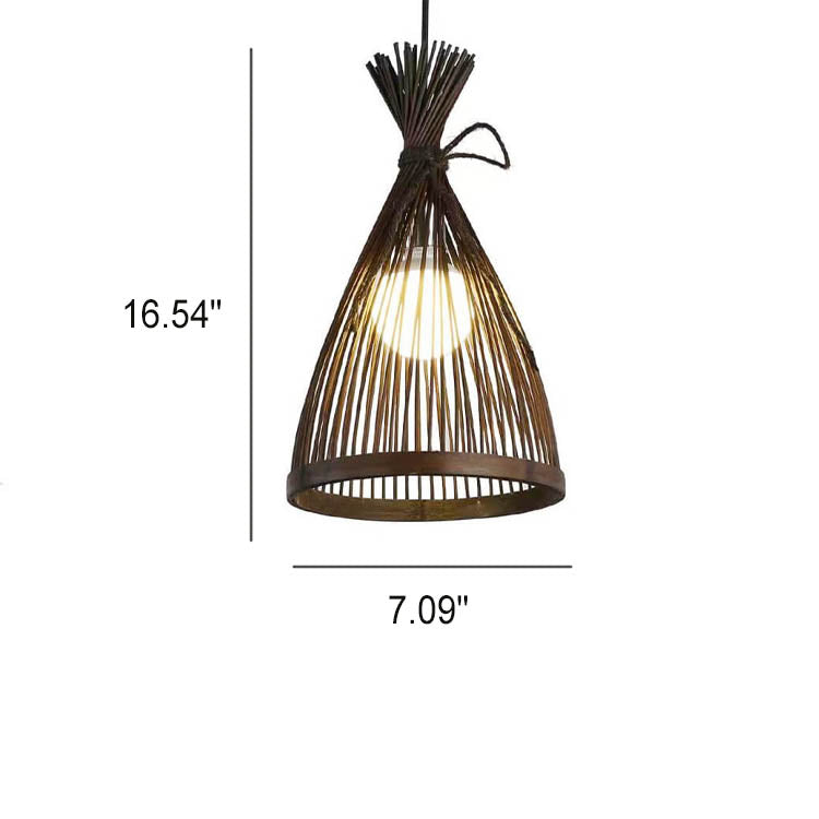 Vintage Rattan Weaving Conical 1-Light Japanese Style Pendant Light