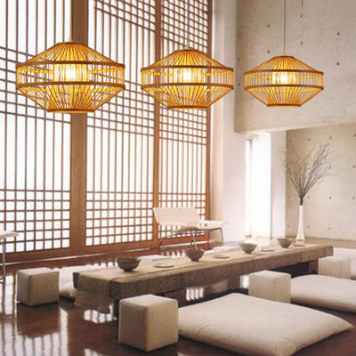 Modern Bamboo Weaving 1-Light Globe Lantern Pendant Light