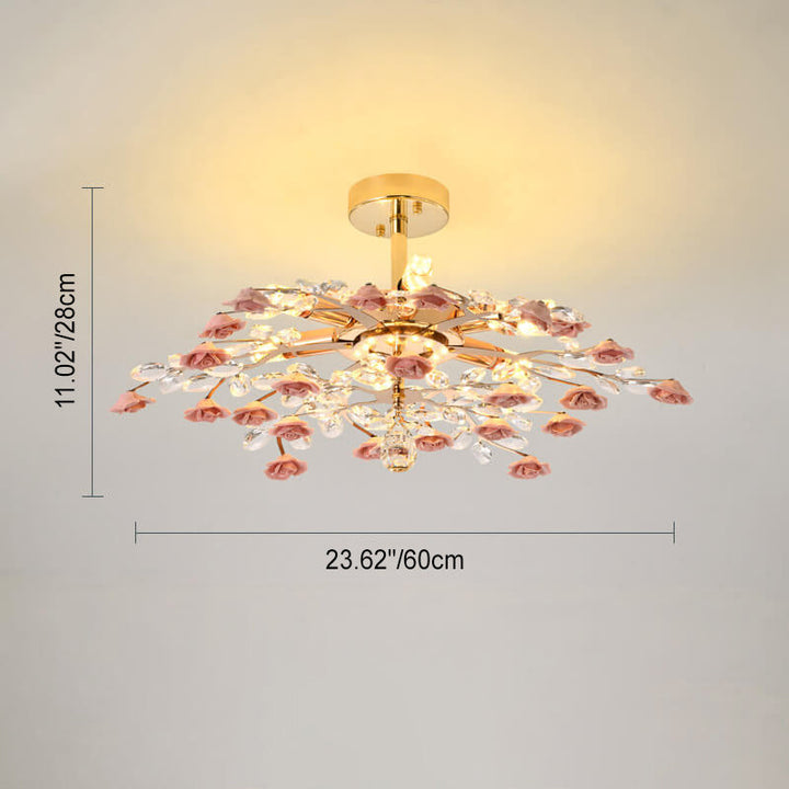 Lustre en cristal céramique fer rose moderne de luxe 6/7/8 lumières 