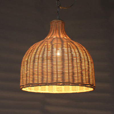 Rattan 1-Light Single Bell Shade Pendant Light