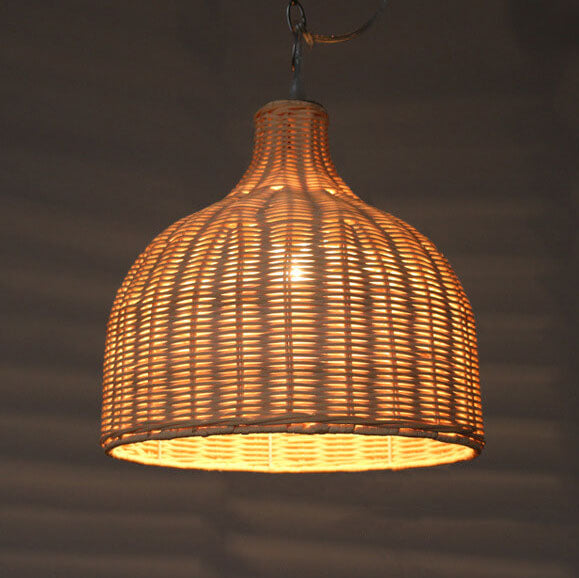 Rattan 1-Light Single Bell Shade Pendant Light