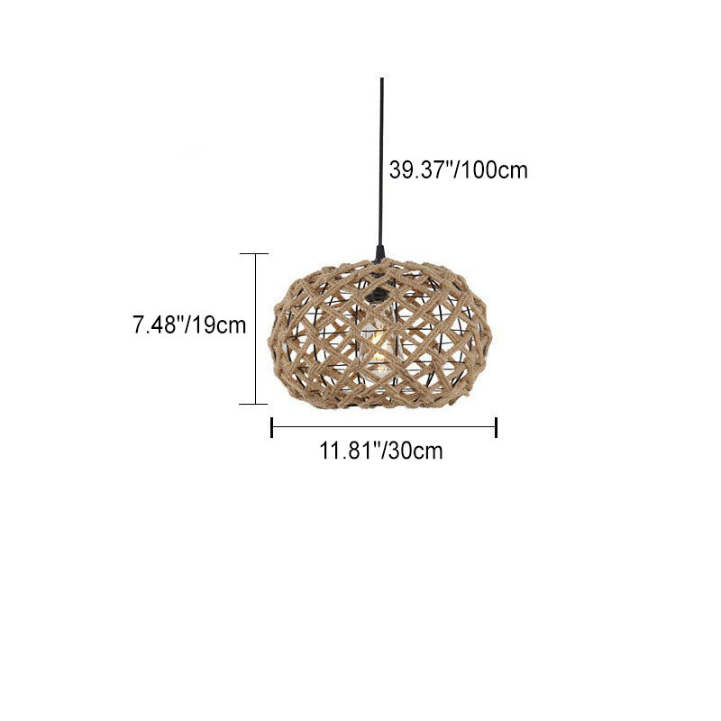 Suspension Luminaire 1 Lumière avec Cage en Fer Tissée en Corde de Chanvre Rustique Traditionnelle pour Cuisine 