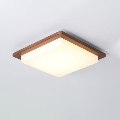 Modern Chinese Walnut Square LED Flush Mount Ceiling Light