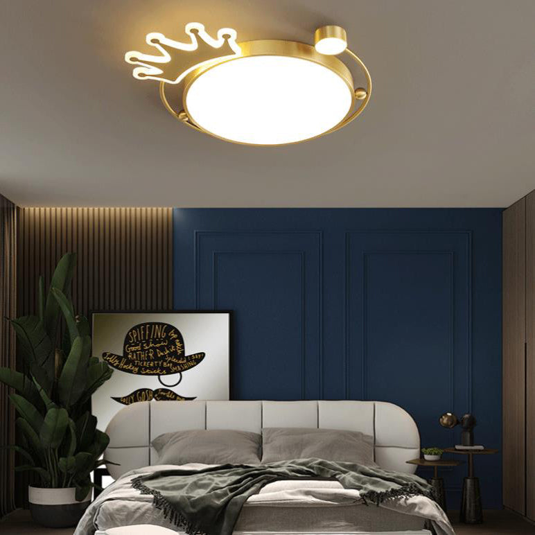 Nordic Creative Crown Brass LED Flush Mount Ceiling Light