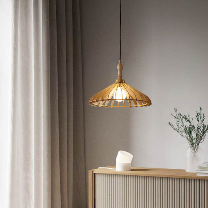 Vintage Holzschirm 1-Licht Pendelleuchte 