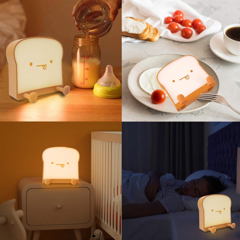 Cute Toast Bread Night Light USB Pat  Timer Bedside Bed Lamp