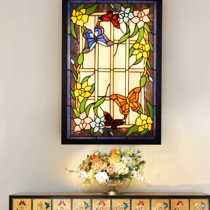 Luz de pared decorativa mural LED rectangular de vidrio teñido Tiffany 