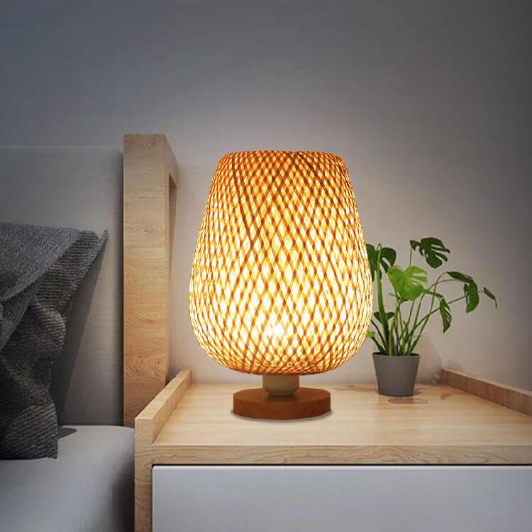 Modern Bamboo Weaving Oval 1-Light Table Lamp