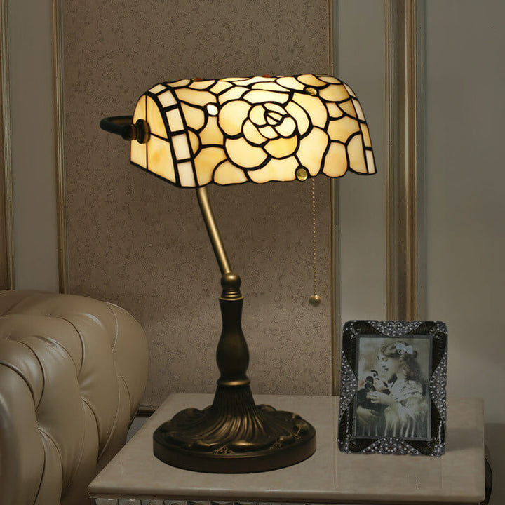 Vintage Tiffany Barock Buntglas 1-Licht Reißverschlussschalter Tischlampe 