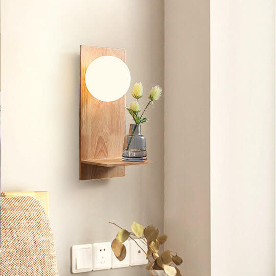 Nordic Solid Wood Glass Globe 1-Light  Wall Sconce Lamp