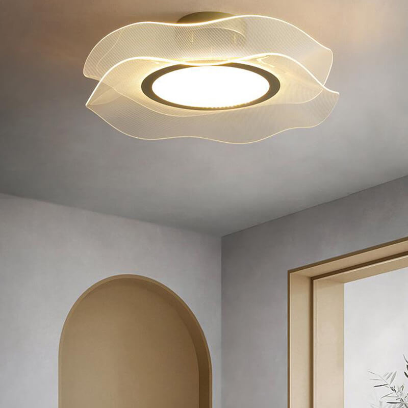 Lustre Plafonnier Semi-Encastré LED Feuille de Lotus Ronde en Acrylique de Luxe Créatif 