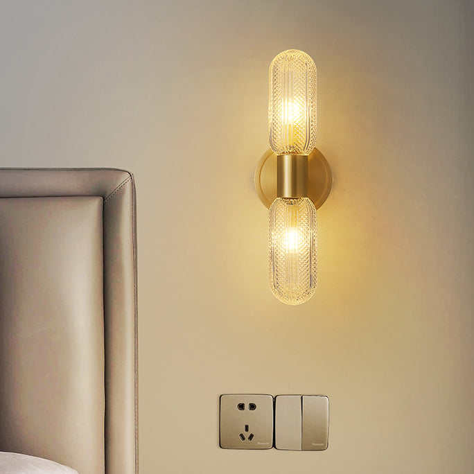 Modern Diamond Textured Glass Brass 2-Light Wall Sconce Lamp