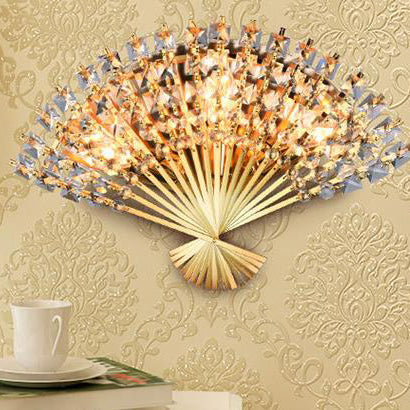 Moderna Lámpara Aplique de Pared de Lujo con Forma de Ventilador de Cristal de 3 Luces 