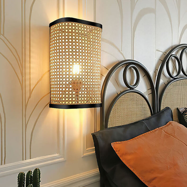 Minimalist Rattan Weaving Square 1-Light Wall Sconce Lamp