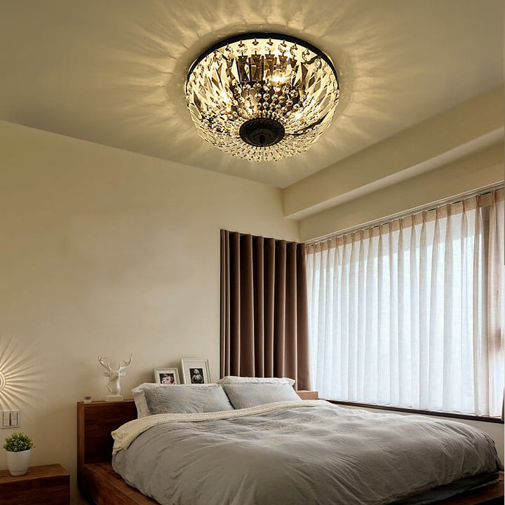 Plafonnier Vintage Rond en Cristal avec 4/6 Lumières 
