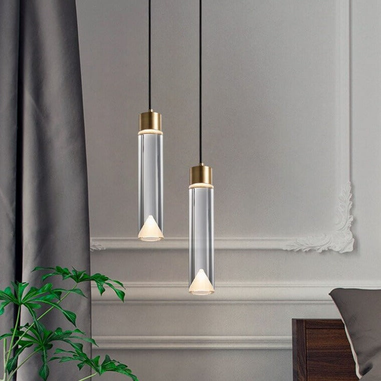 ضوء قلادة LED نحاسي أسطواني حديث بتصميم كريستالي بسيط 