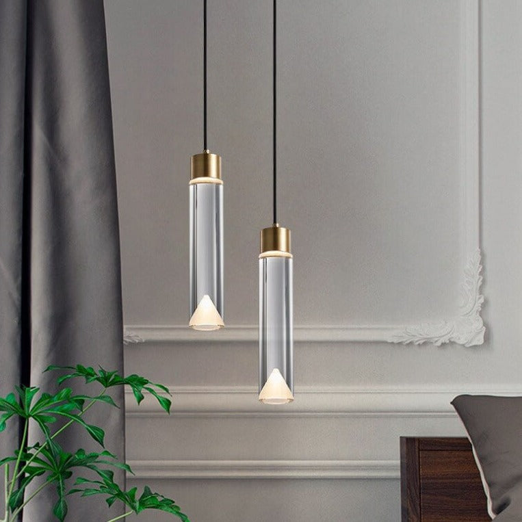 Moderne, minimalistische, zylindrische LED-Pendelleuchte aus Messing 