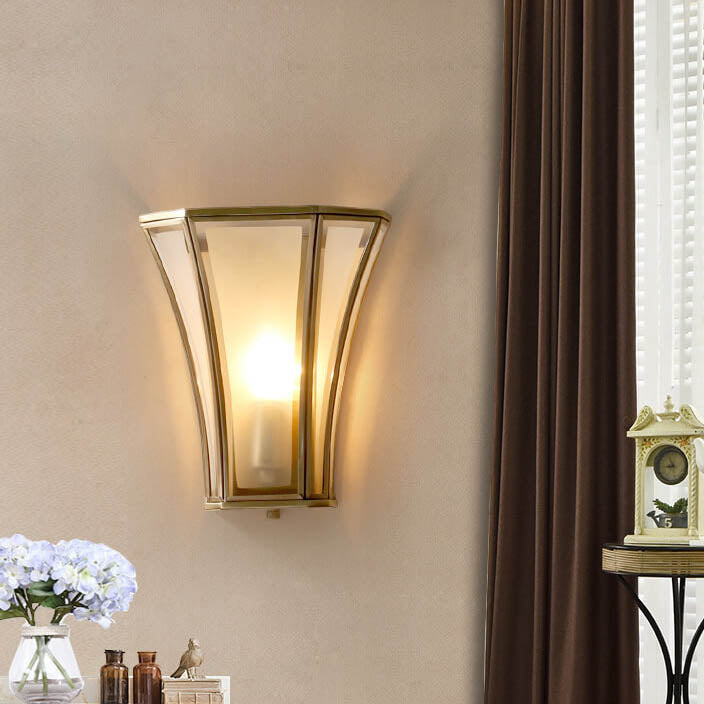 Traditional Vintage Glass Brass Column 1-Light Wall Sconce Lamp For Living Room