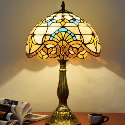 Tiffany Vintage Stained Glass Baroque 1-Light Table Lamp