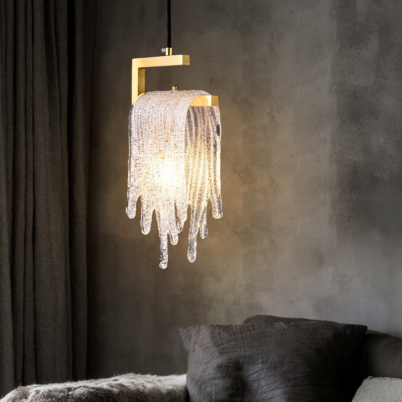 Modern Luxury Freeze Glass Brass LED Pendant Light