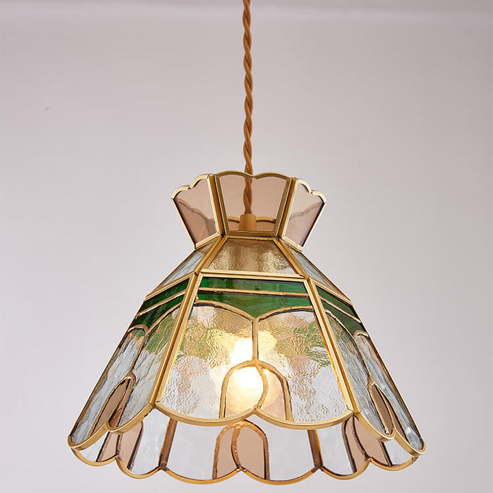 Luz colgante de 1 luz de vidrio y latón vintage 