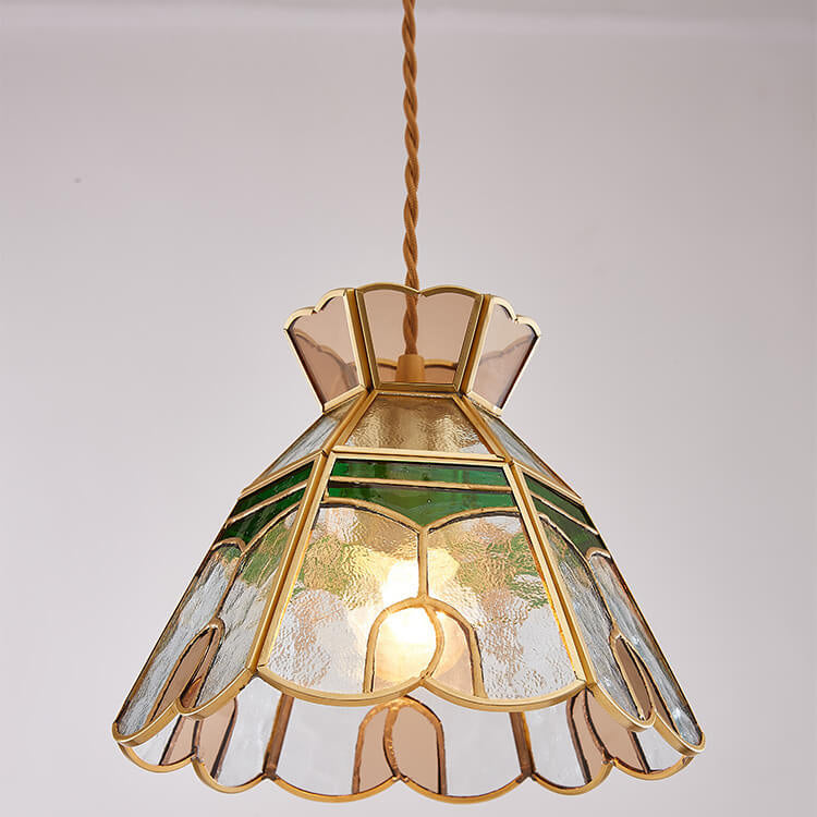 Vintage Bell Brass Glass 1-Light Pendant Light