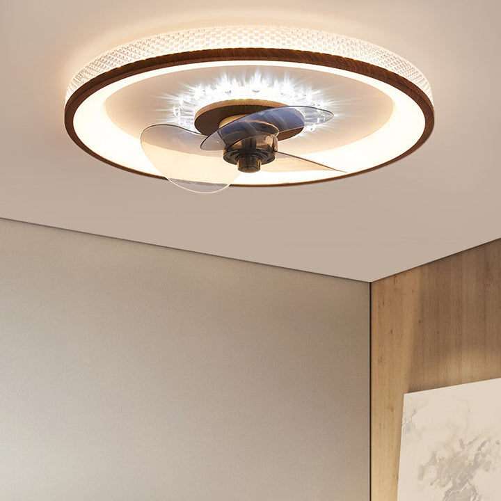 Ventilador de techo con luz LED de montaje empotrado de acrílico y grano de madera minimalista nórdico 