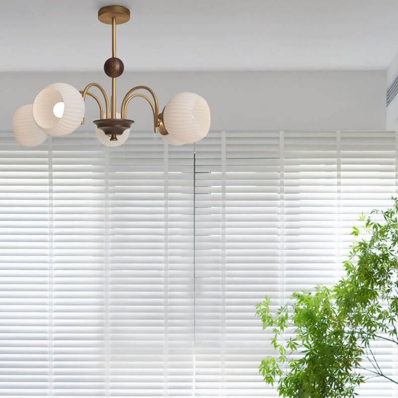 Vintage Striped White Glass 3/5/8 Light Chandelier