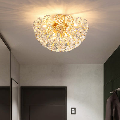 Modern Luxury Petal Crystal Full Brass Semi-Flush Mount Ceiling Light