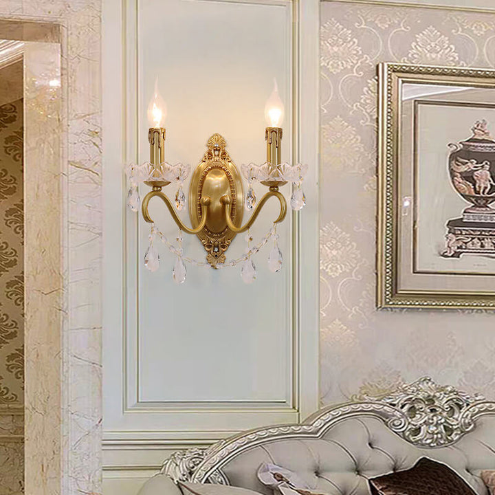 Français vintage Laiton Cristal Bougie Abat-jour 1/2 Lumière Applique Murale 