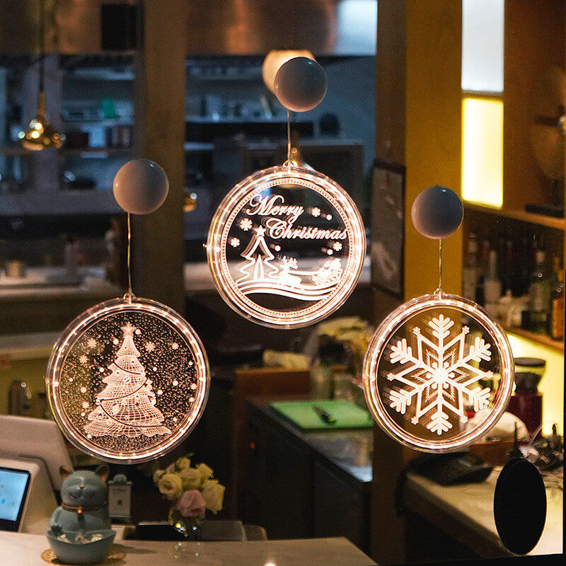 Weihnachtliche LED-Acryl-Dekoration mit runder Saugnapfleuchte 