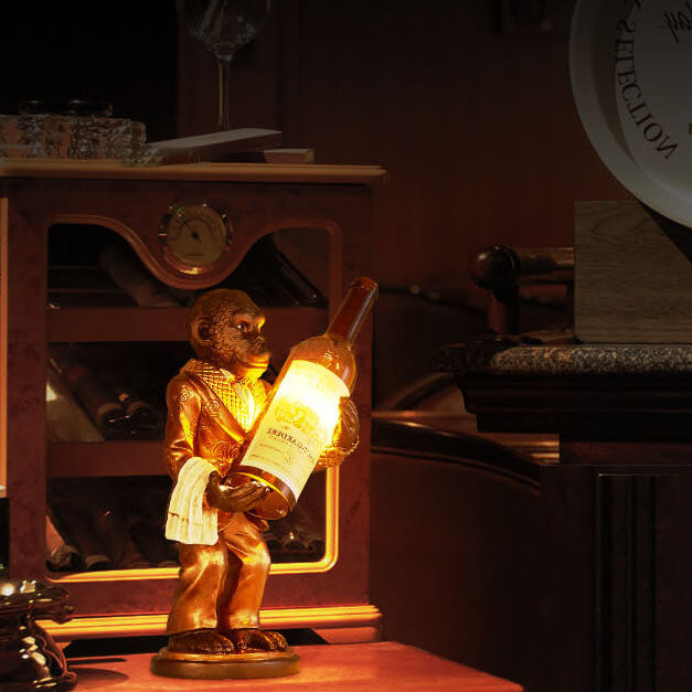 Retro Creative Monkey Resin Wine Bottle 1-Light Decoration Table Lamp
