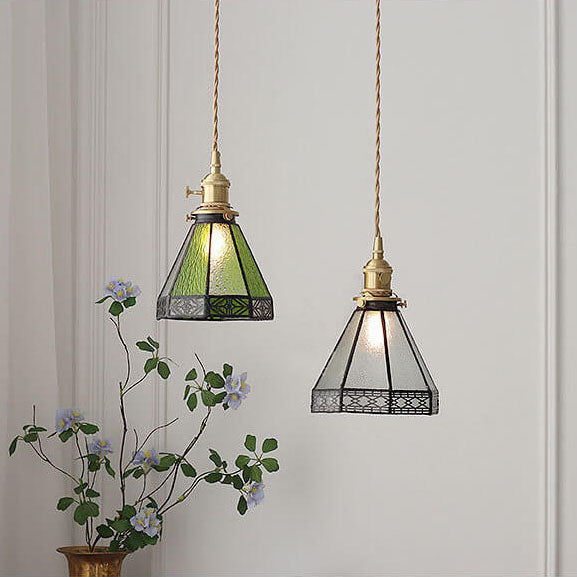 Vintage Mediterranean Glass Shade Brass 1-Light Pendant Light