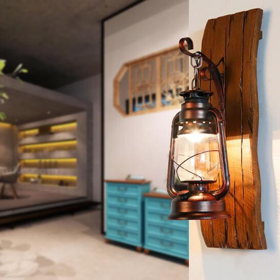 Vintage Kerosene Lamp 1-Light Solid Wood Wall Sconce Lamp – BulbSquare
