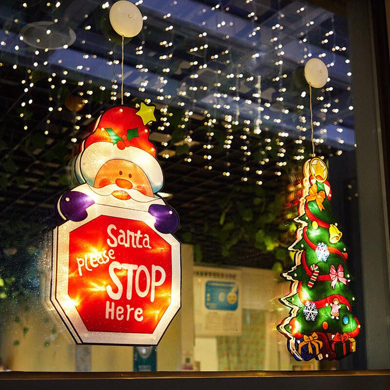 Décoration de fenêtre à ventouse avec lumières de Noël à l&
