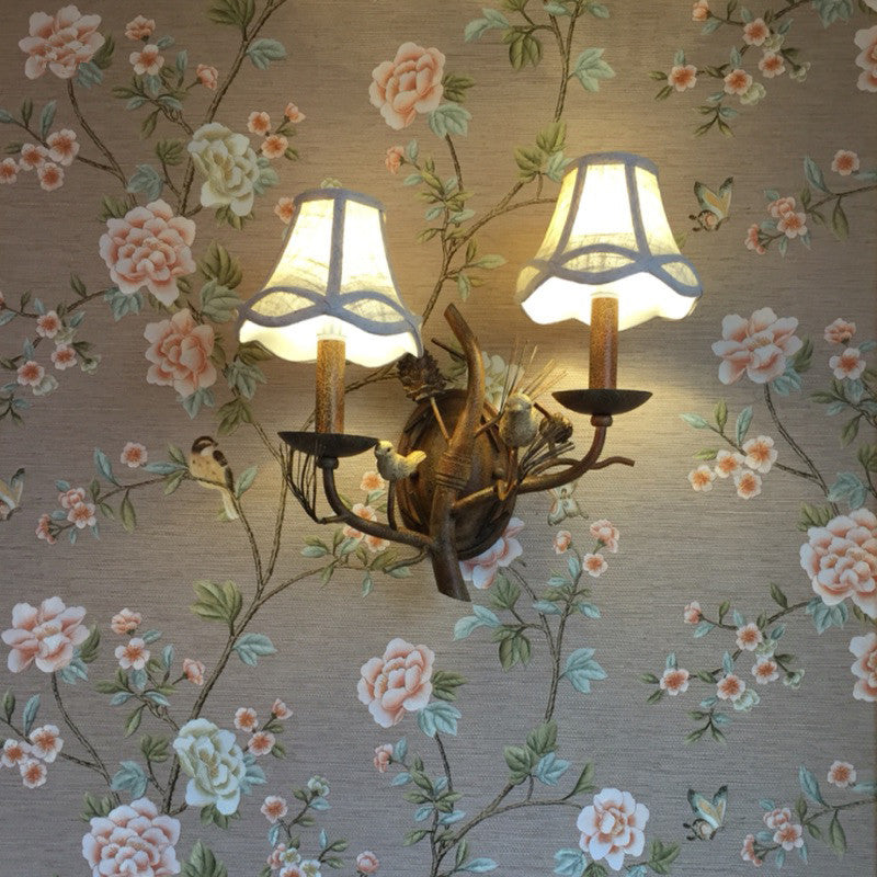 Vintage Fabric Bird Pinecone Resin 1/2 Light Wall Sconce Lamp