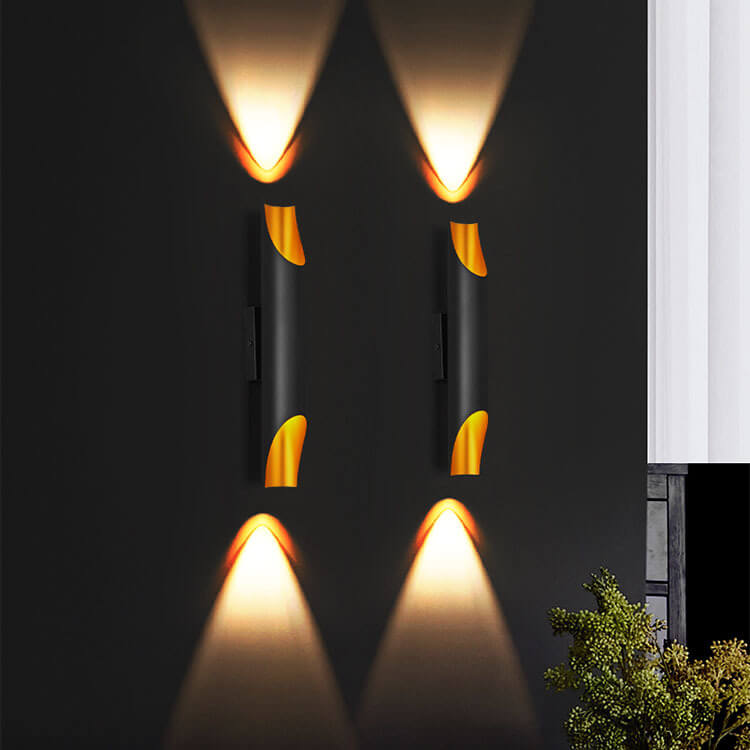Moderne zylindrische Aluminium Schwarz Gold 2-Licht Wandleuchte 
