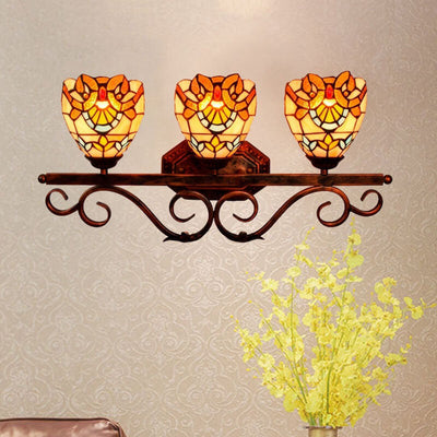 Vintage Tiffany Baroque Stained Glass 3-Light Wall Sconce Lamp