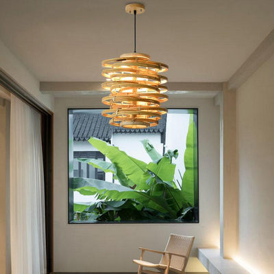 Modern Spiral Bamboo Weaving 1-Light Cylinder Pendant Light
