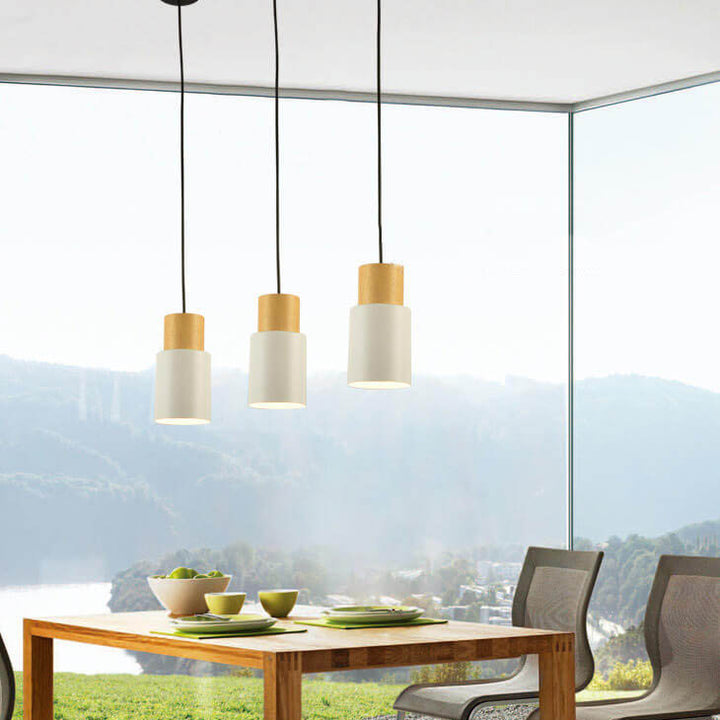 Lámpara colgante LED de 1 luz cilíndrica recta de madera maciza simple 