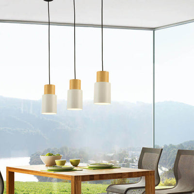 Simple Solid Wood Cylindrical Straight 1-Light LED Pendant Light