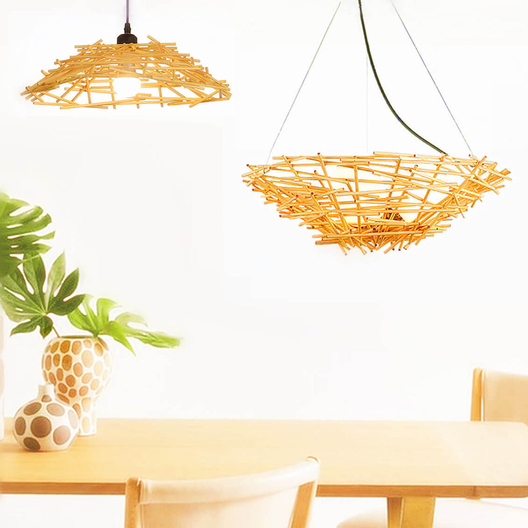 Rattan-Weben Vogelnest-förmiger 3-Licht-Kronleuchter 