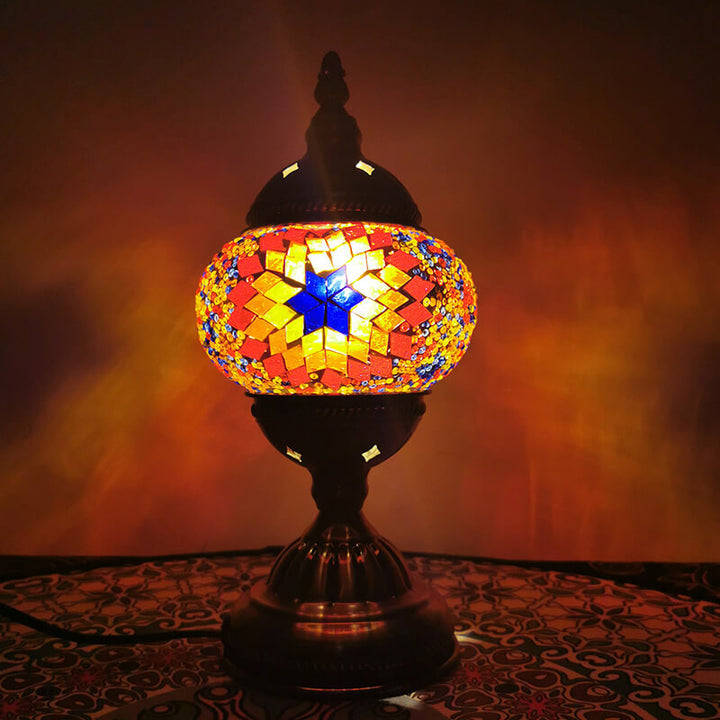 Lámpara de Mesa de 1 Luz con Pantalla de Vidrio de Colores Turca Vintage 