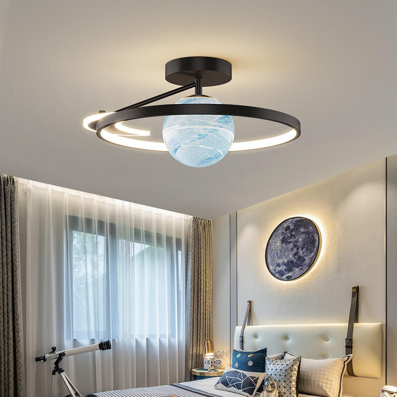 Modern Space Planet Globe LED Semi-Flush Mount Ceiling Light