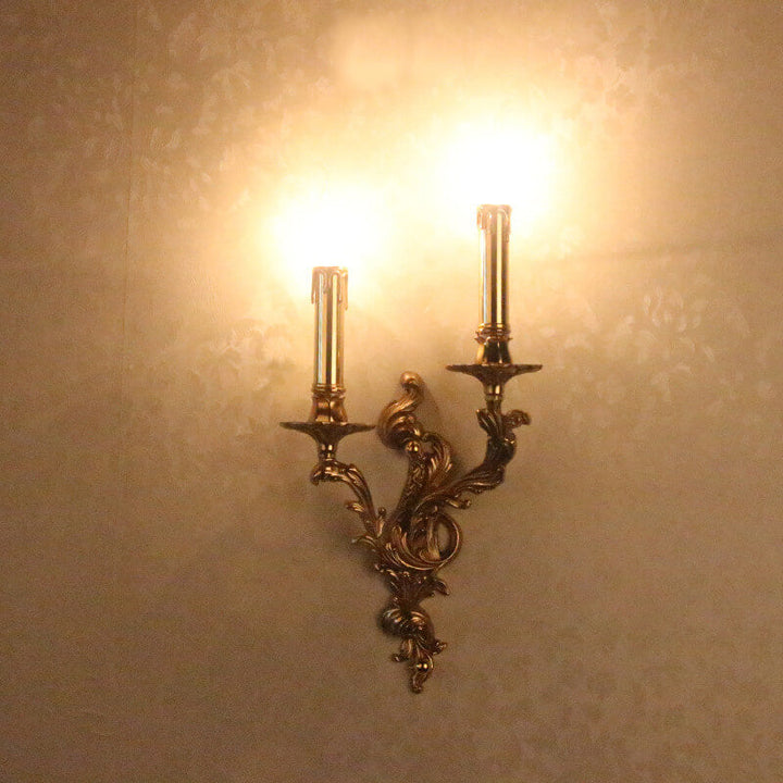 French Vintage Brass Candle 2/3 Light Wall Sconce Lamp